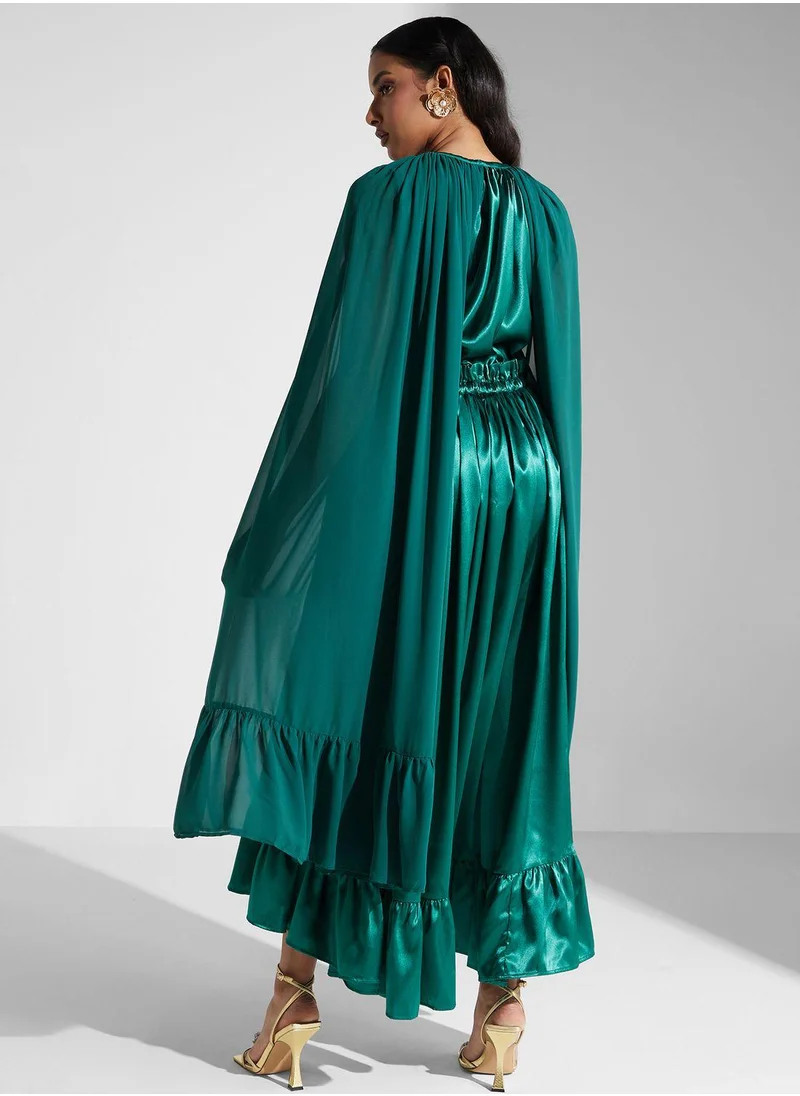 SINOIR Cape Sleeve Tiered Dress