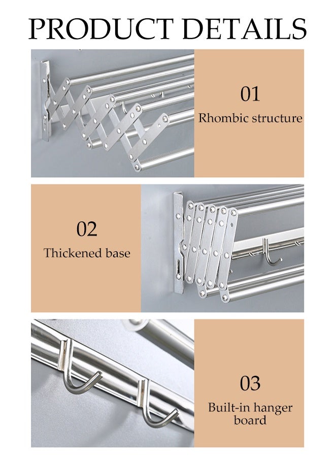 DUNISO Wall Mounted Clothes Drying Rack，Laundry Drying Rack Collapsible，Stainless Steel Clothes Drying Rack，Rust Resistant and Durable，Strong Load Bearing Capacity，Suitable for Bathroom Balcony Use  - Image 4
