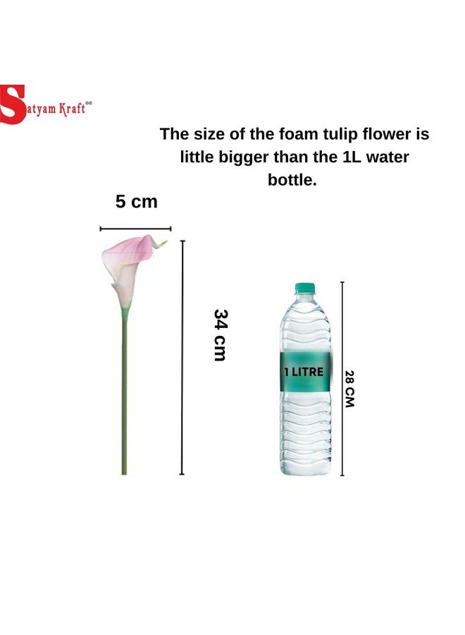 Satyam Kraft 5 Pcs Artificial Tulip Lily Flower Sticks For Rakshabandhan Gifting, Home, Bedroom, Garden, Balcony, Living Room Decoration (Without Vase Pot) (Pack Of 5) (White) (Foam)  - Image 2