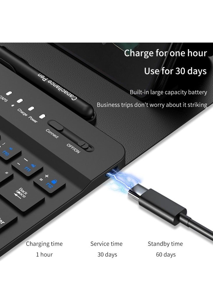 For Samsung Galaxy Z Fold 5 Keyboard and Mouse, Portable Wireless Bluetooth Compatible Leather Folding Stand Keyboard Case with Capacitive Pen, for Galaxy Z Fold 5 Google Pixel Fold