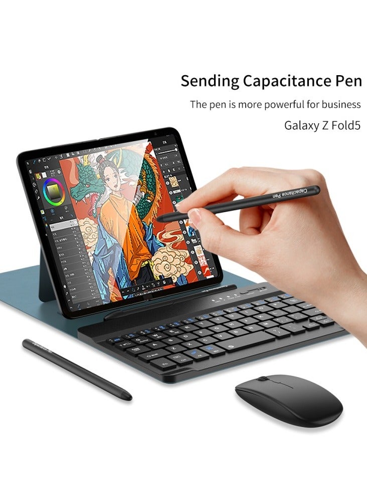For Samsung Galaxy Z Fold 5 Keyboard and Mouse, Portable Wireless Bluetooth Compatible Leather Folding Stand Keyboard Case with Capacitive Pen, for Galaxy Z Fold 5 Google Pixel Fold