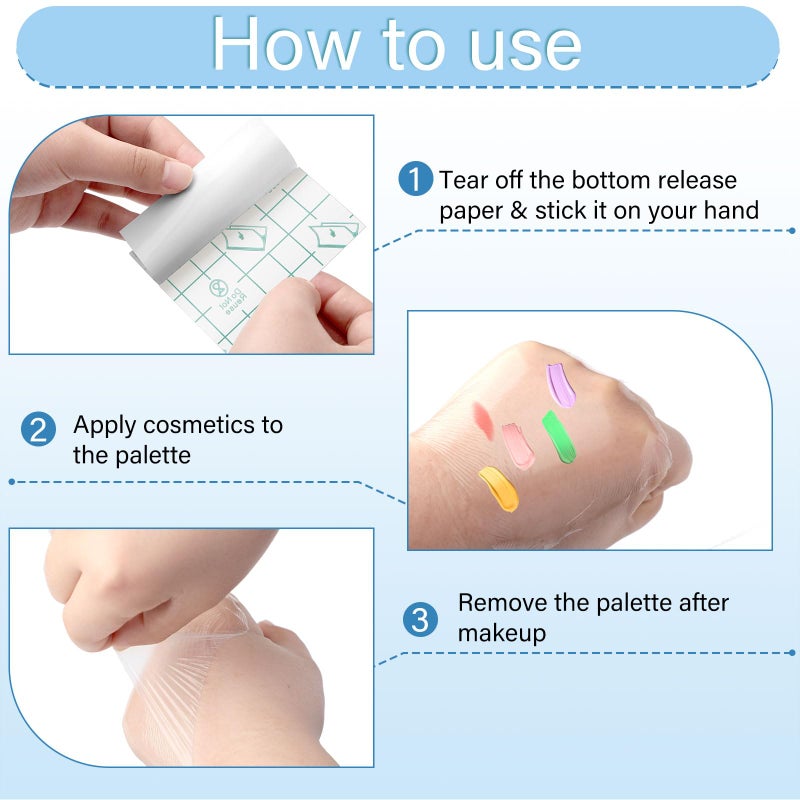 Linyuthia 200 Pieces Makeup Hand Palette Single Use Waterproof Makeup Mixing Palette Disposable Foundation Mixing Tray Adhesive Artist Cosmetic Tape for Women(2.36 x 2.36 Inch) - Image 3