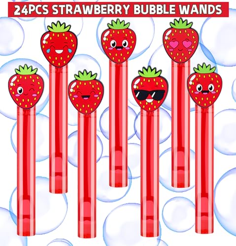 PLOUGVI 24Pcs Strawberry Bubble Wands for Berry First Party Favors Supplies Decorations Strawberry Pinata Goodie Bag Stuffers Classroom Prizes - Image 5