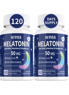 NEVISS Melatonin 50 mg for Adults - Fast Dissolve & Chewable Sublingual Sleep Supplement - Extra Strength Melatonin with Vitamin D3 & MSM, Selenium for Health Rest Cycle, Deep Zzzs, Sugar-Free, 120 Servings  - Image 1