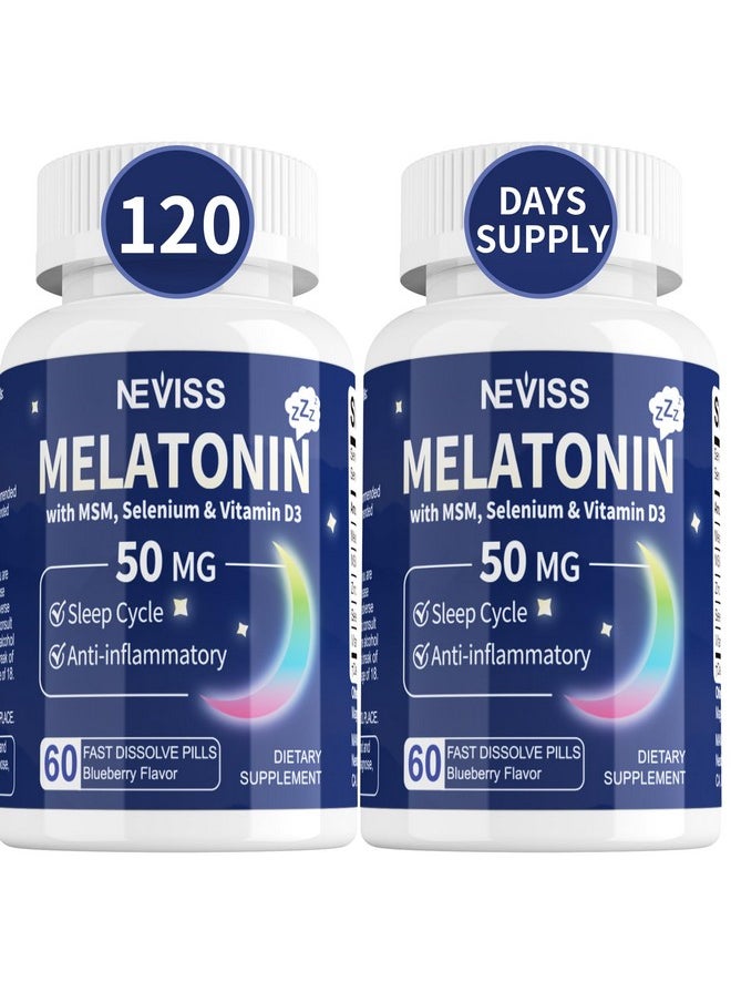 NEVISS - Melatonin 50 mg for Adults - Fast Dissolve & Chewable Sublingual Sleep Supplement - Extra Strength Melatonin with Vitamin D3 & MSM, Selenium for Health Rest Cycle, Deep Zzzs, Sugar-Free, 120 Servings - Image 1