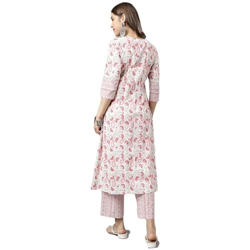 FIORRA Women's White Cotton A-line Kurta with Palazzo SET0095 - Image 2