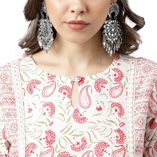 FIORRA Women's White Cotton A-line Kurta with Palazzo SET0095 - Image 5