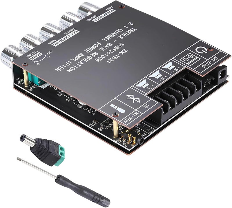 2.1 Channel Subwoofer Amplifier Board, Zk-Tb21 Tpa3116D2 HiFi, 5 Knobs for Treble and Bass Control, Wireless 5.0 Digital Audio Power Amp Board with Aux-in, 50W+50W+100W for Home Speakers - Image 1