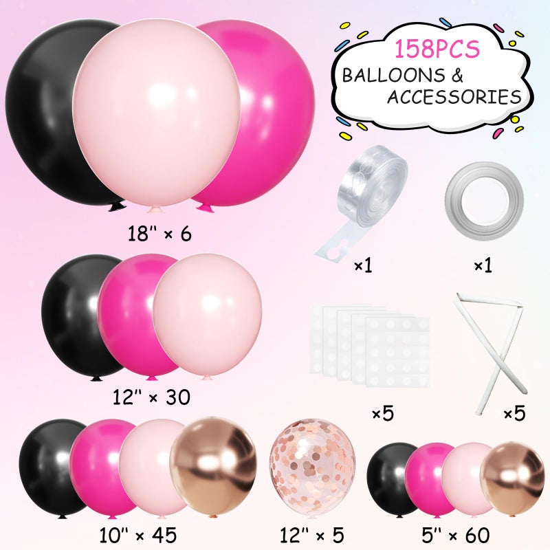MEBAY Hot Pink Black Rose Gold Balloon Arch Garland Kit, 146 Pcs Rose Red Tender Pink Black Confetti Rose Gold Balloons for Graduation Birthday Party Baby Shower Wedding Decorations - Image 2