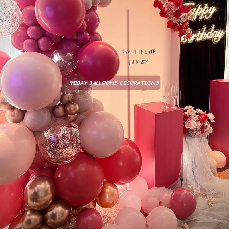 MEBAY Hot Pink Black Rose Gold Balloon Arch Garland Kit, 146 Pcs Rose Red Tender Pink Black Confetti Rose Gold Balloons for Graduation Birthday Party Baby Shower Wedding Decorations - Image 4