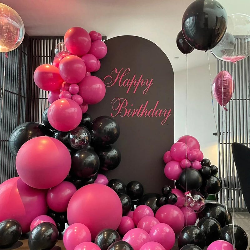 MEBAY Hot Pink Black Rose Gold Balloon Arch Garland Kit, 146 Pcs Rose Red Tender Pink Black Confetti Rose Gold Balloons for Graduation Birthday Party Baby Shower Wedding Decorations - Image 3