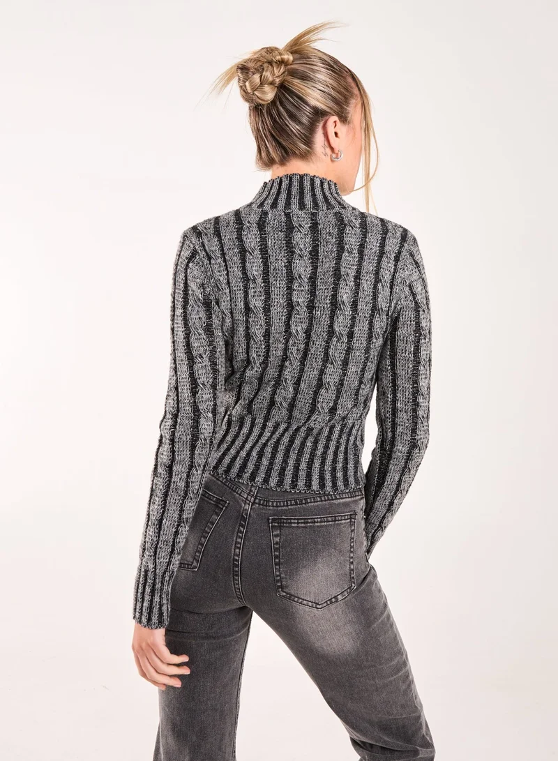 Pink Vanilla High Neck Zip Up Cable Knit