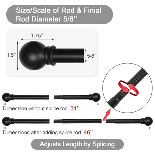 Thestoa 5/8" Diameter Splicing Curtain Rods 2 pack for Windows 30 or 46 inch, Black Curtain Rods for Bedroom, Living Room, Farmhouse, Outdoor etc. - Image 3