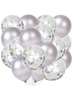 KATCHON Silver and Silver Confetti Latex Balloons Pack of 30 | Latex Silver and Confetti Balloons for Birthday  - Image 1