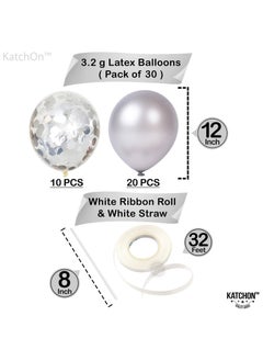 KATCHON Silver and Silver Confetti Latex Balloons Pack of 30 | Latex Silver and Confetti Balloons for Birthday  - Image 2