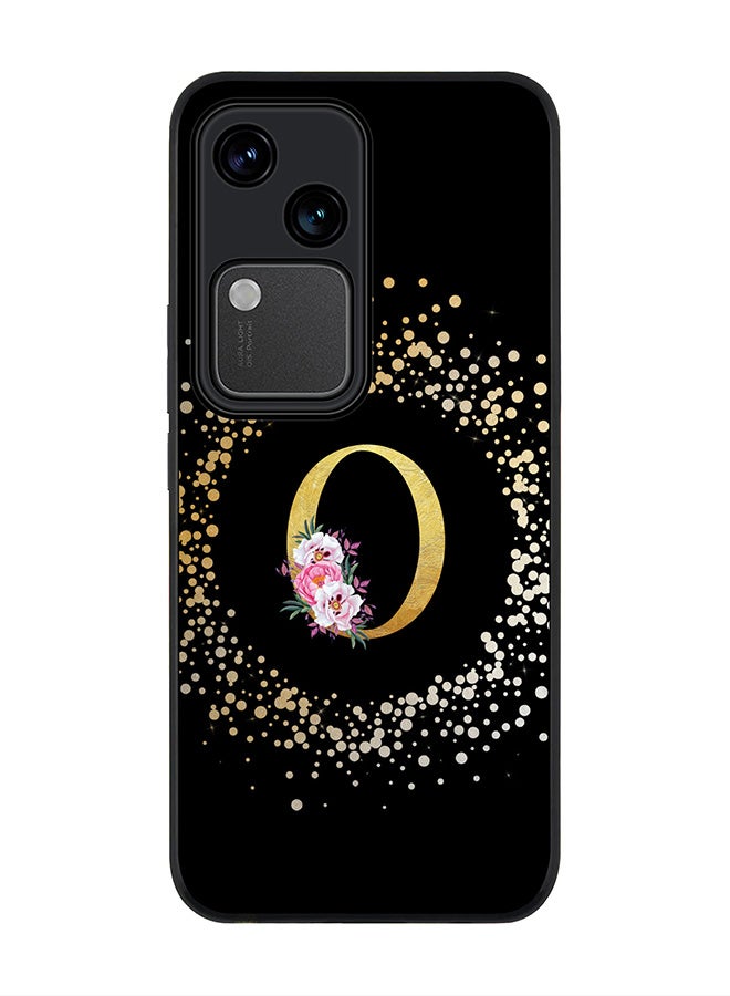 Stylizedd Rugged Black edge case for Vivo V30 5G, Slim fit Flexible Cover -  Custom Monogram Initial Letter Floral Pattern Alphabet - O ( Black ) - Image 1