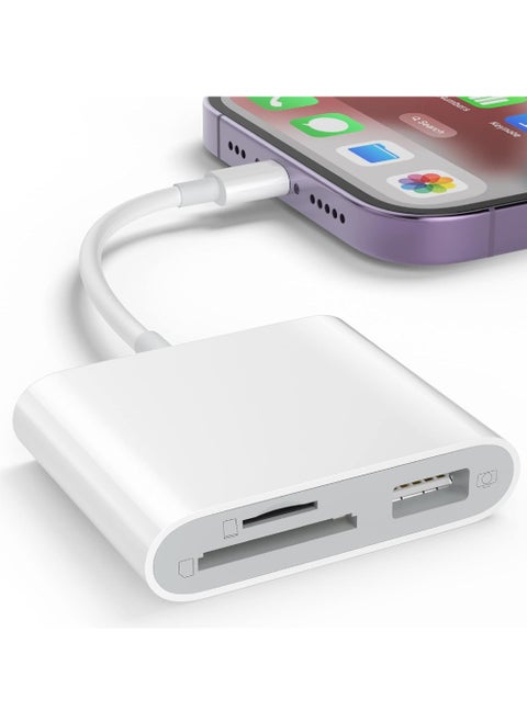 Lighting SD Card Reader for iPhone Memory card reader with Usb Camera Adapter Plug and Play Trail Game Viewer Supports SD and TF Card Micro SD Card for iPad No App Required