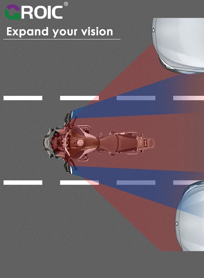 GROIC مرآة خلفية للدراجة النارية، مرآة النقطة العمياء الخلفية للدراجة النارية، مرآة رؤية خلفية بزاوية واسعة 180 درجة، مرآة جانبية للنقطة العمياء للدراجة النارية، دراجة الشارع، سكوتر - Image 5