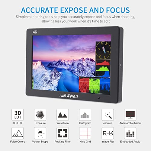 Feelworld شاشة FEELWORLD T7 بحجم 7 إنش IPS 4K HDMI لمراقبة الكاميرا في الميدان، مساعد فيديو بدقة Full HD 1920x1200، هيكل من الألمنيوم الصلب، شاشة DSLR مع تركيز بيكيينغ وألوان زائفة - Image 4