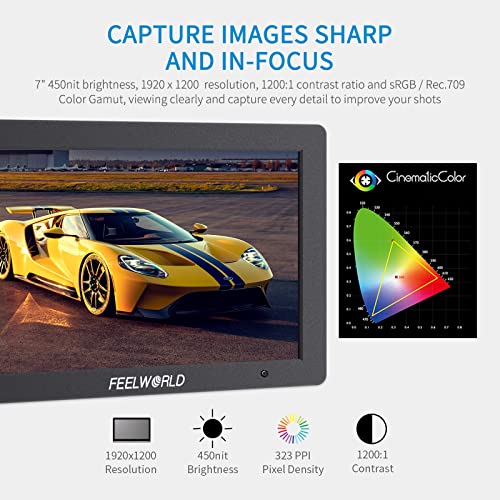 Feelworld شاشة FEELWORLD T7 بحجم 7 إنش IPS 4K HDMI لمراقبة الكاميرا في الميدان، مساعد فيديو بدقة Full HD 1920x1200، هيكل من الألمنيوم الصلب، شاشة DSLR مع تركيز بيكيينغ وألوان زائفة - Image 3