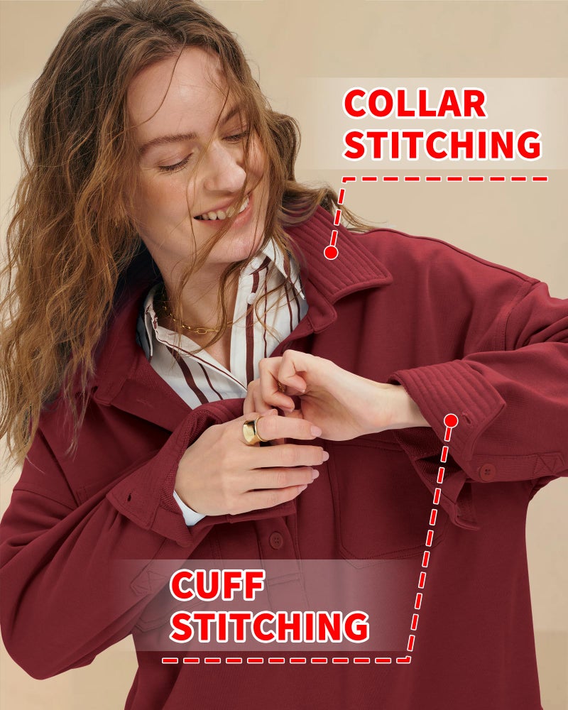 Locachy Women's Casual Oversized Polo Neck Sweatshirt Lapel Long Sleeve Button Pullover Tops Fashion Outfits Clothes Burgundy XXL - Image 4