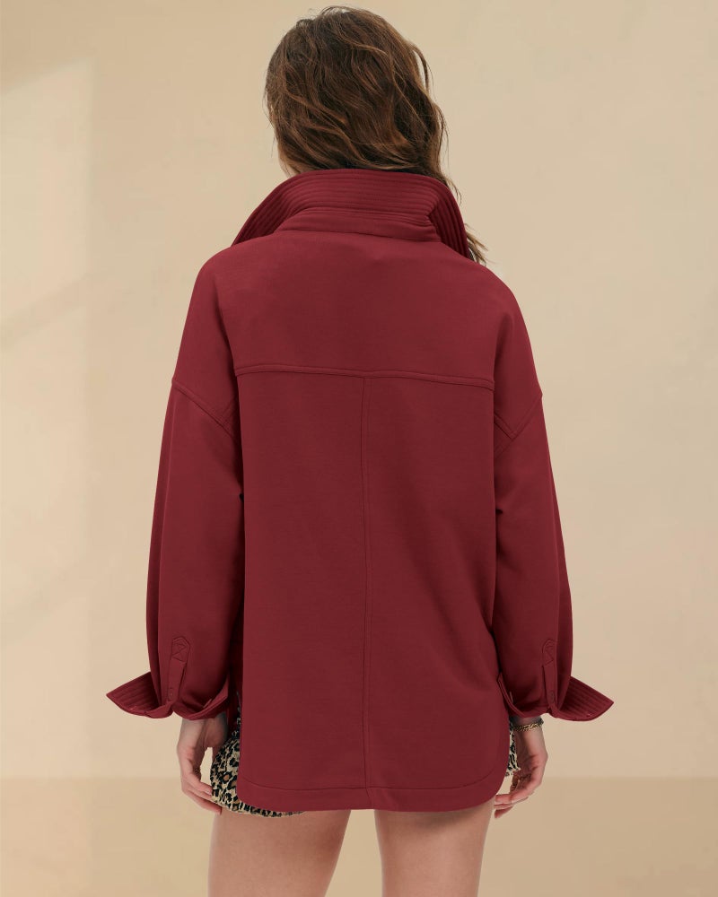 Locachy Women's Casual Oversized Polo Neck Sweatshirt Lapel Long Sleeve Button Pullover Tops Fashion Outfits Clothes Burgundy XXL - Image 3