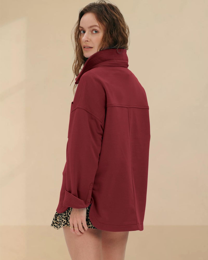 Locachy Women's Casual Oversized Polo Neck Sweatshirt Lapel Long Sleeve Button Pullover Tops Fashion Outfits Clothes Burgundy XXL - Image 2