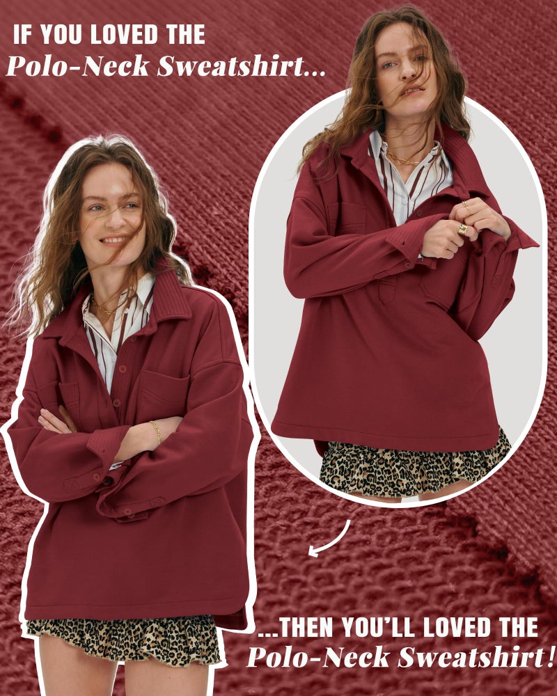 Locachy Women's Casual Oversized Polo Neck Sweatshirt Lapel Long Sleeve Button Pullover Tops Fashion Outfits Clothes Burgundy XXL - Image 5