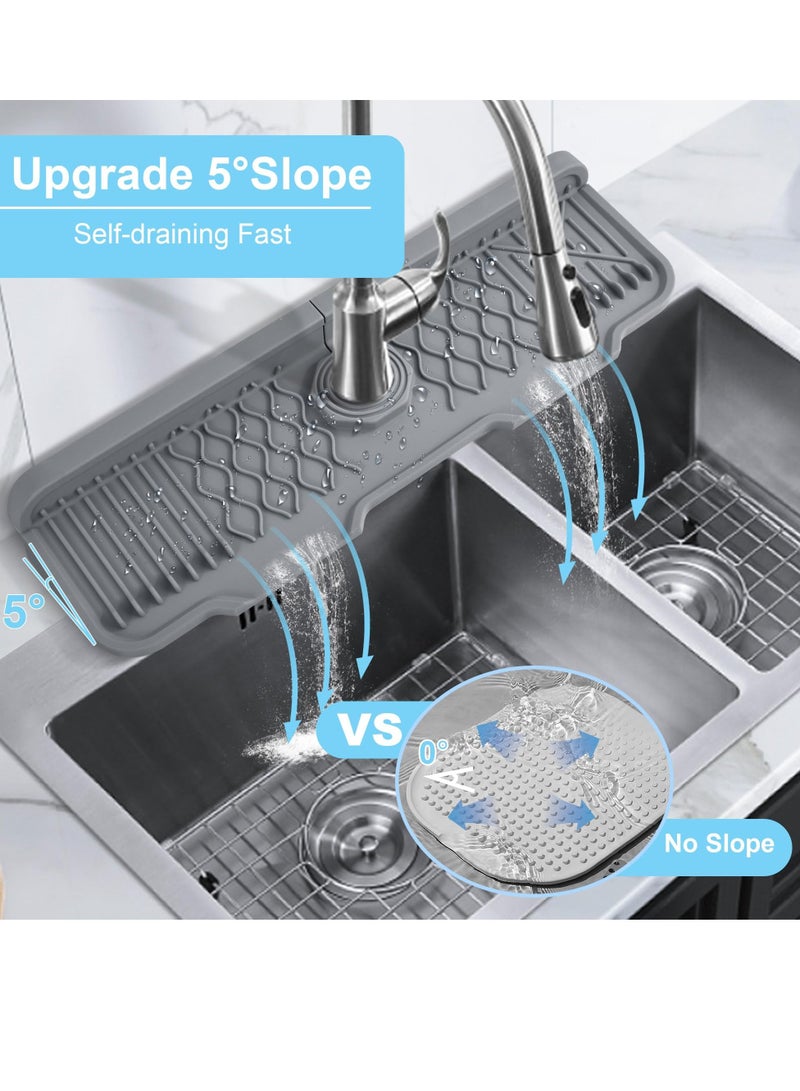 Peachjoy Faucet Mat, Kitchen Sink Splash Guard, 5°slope Anti-Slip Silicone Faucet Handle Drip Catcher Tray, Kitchen Accessories Sink Mat Sink Protectors for Bathroom (43.3*15*0.2 cm, Height: 1.5cm) - Image 2