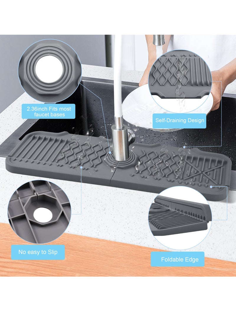 Peachjoy Faucet Mat, Kitchen Sink Splash Guard, 5°slope Anti-Slip Silicone Faucet Handle Drip Catcher Tray, Kitchen Accessories Sink Mat Sink Protectors for Bathroom (43.3*15*0.2 cm, Height: 1.5cm) - Image 3