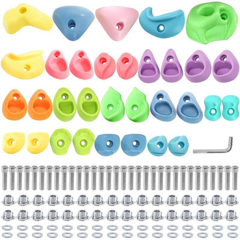 ZENFUN 32 Packs Rock Climbing Holds Multi Size and Color Indoor Outdoor Rock Wall Climbing Kit Rock Wall Holds MultiColored Climbing Rock Wall Grips with Mounting Hardware - Image 3