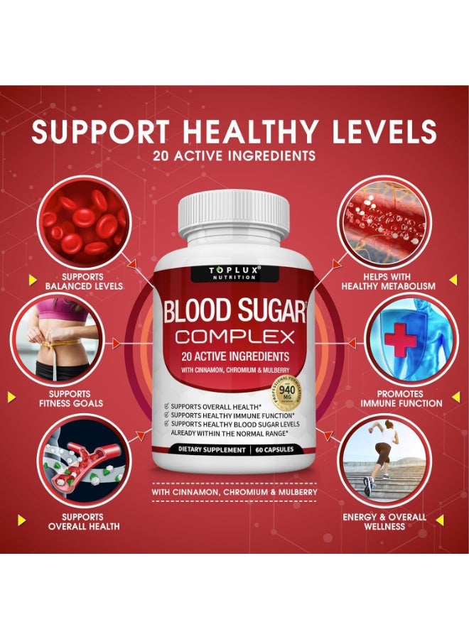 Toplux Blood Sugar Complex Supplement - Supports Healthy Blood Sugar Levels Already Within Normal Range All Natural with Cinnamon, Bitter Melon, Chromium, Mulberry, Alpha Lipoic Acid, Non-GMO, 60 Capsules - Image 2