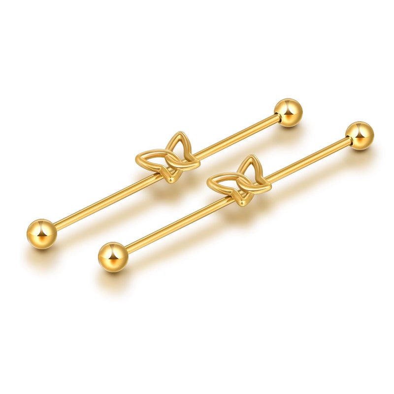 Lantine Gold Industrial Piercing Jewelry Butterfly Surgical Steel 16G 38mm Industrial Barbell Earrings Bar Piercing Jewelry 1 1/2" - Image 1