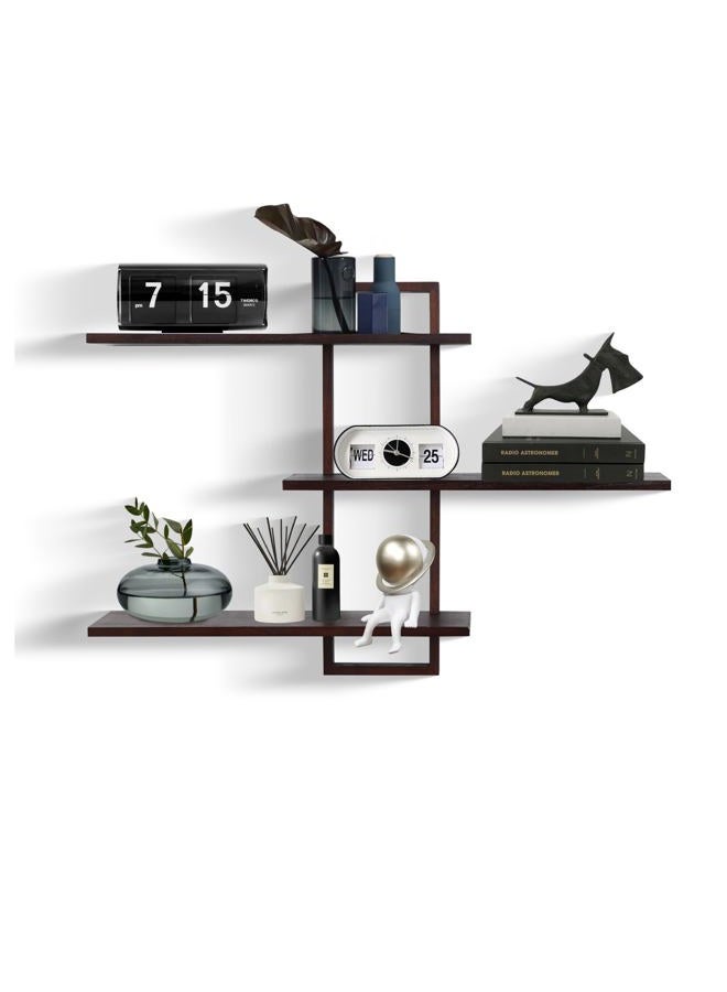 PHOENANCEE 3 Tier Wall Shelves,Decorative Floating Shelf for Wall,Plants Photo Shelf Storage Display Shelving Wood for Living Room Bedroom Kitchen Home Office Decor,Modern,Large,22 Inch(Walnut - Image 1