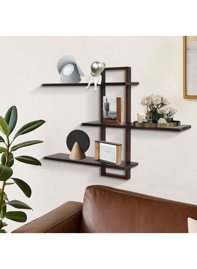 PHOENANCEE 3 Tier Wall Shelves,Decorative Floating Shelf for Wall,Plants Photo Shelf Storage Display Shelving Wood for Living Room Bedroom Kitchen Home Office Decor,Modern,Large,22 Inch(Walnut - Image 3