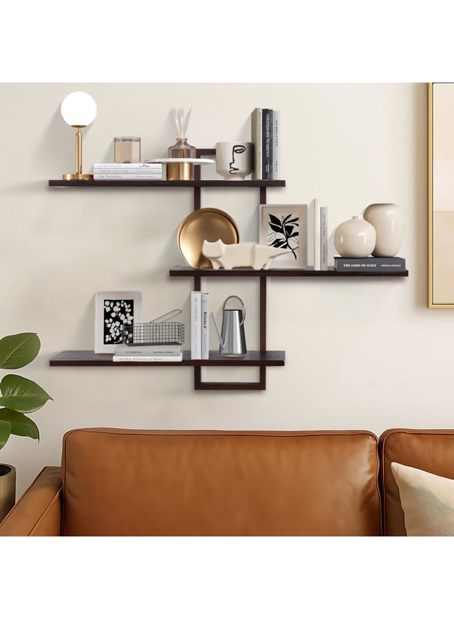 PHOENANCEE 3 Tier Wall Shelves,Decorative Floating Shelf for Wall,Plants Photo Shelf Storage Display Shelving Wood for Living Room Bedroom Kitchen Home Office Decor,Modern,Large,22 Inch(Walnut - Image 2