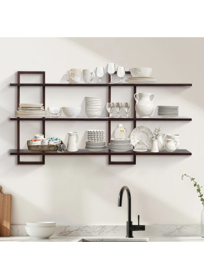 PHOENANCEE 3 Tier Wall Shelves,Decorative Floating Shelf for Wall,Plants Photo Shelf Storage Display Shelving Wood for Living Room Bedroom Kitchen Home Office Decor,Modern,Large,22 Inch(Walnut - Image 5