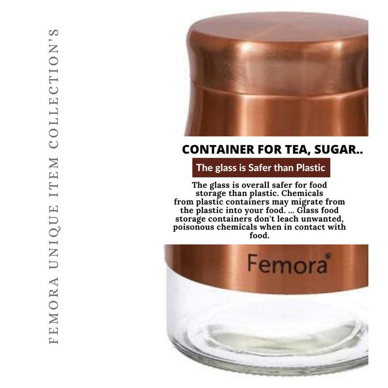 Femora Copper Metallic Clear Glass Jars | See Through Bottom Jar | 1 Year Warranty | Airtght | Jars for Snacks, Fry Food, Masala, Spice, Pickles, Cookies |1300 ML | Set Of 2 | Copper - Image 4