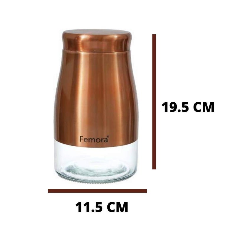 Femora Copper Metallic Clear Glass Jars | See Through Bottom Jar | 1 Year Warranty | Airtght | Jars for Snacks, Fry Food, Masala, Spice, Pickles, Cookies |1300 ML | Set Of 2 | Copper - Image 3