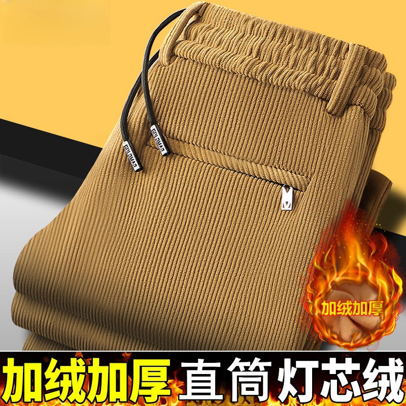 Corduroy Casual Pants For Men, Korean Style, Trendy, Loose, Elastic Waist, Cold-Proof, Wear-Resistant, Durable Corduroy Straight Pants - Image 2