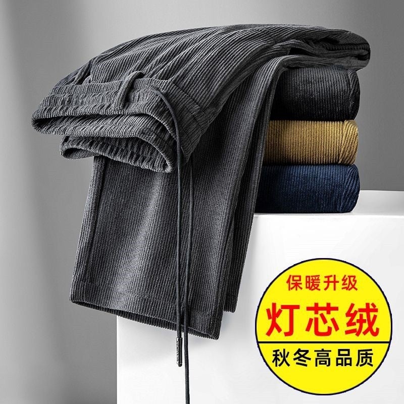Corduroy Casual Pants For Men, Korean Style, Trendy, Loose, Elastic Waist, Cold-Proof, Wear-Resistant, Durable Corduroy Straight Pants - Image 3