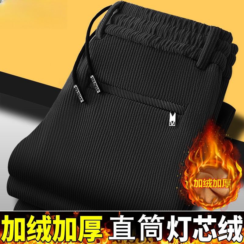 Corduroy Casual Pants For Men, Korean Style, Trendy, Loose, Elastic Waist, Cold-Proof, Wear-Resistant, Durable Corduroy Straight Pants - Image 1