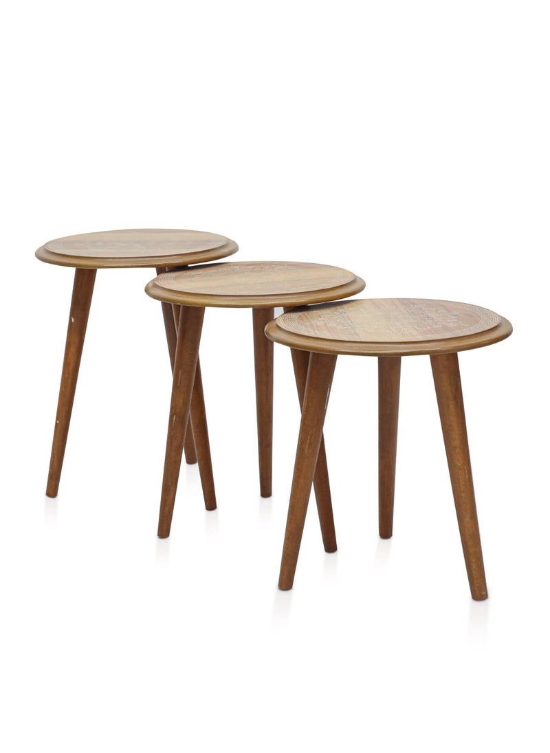 Multi Home Furniture - : Modern 3-Piece Nesting Table Set – Space-Saving & Elegant Design  MH-NT-113-Brown - Image 1