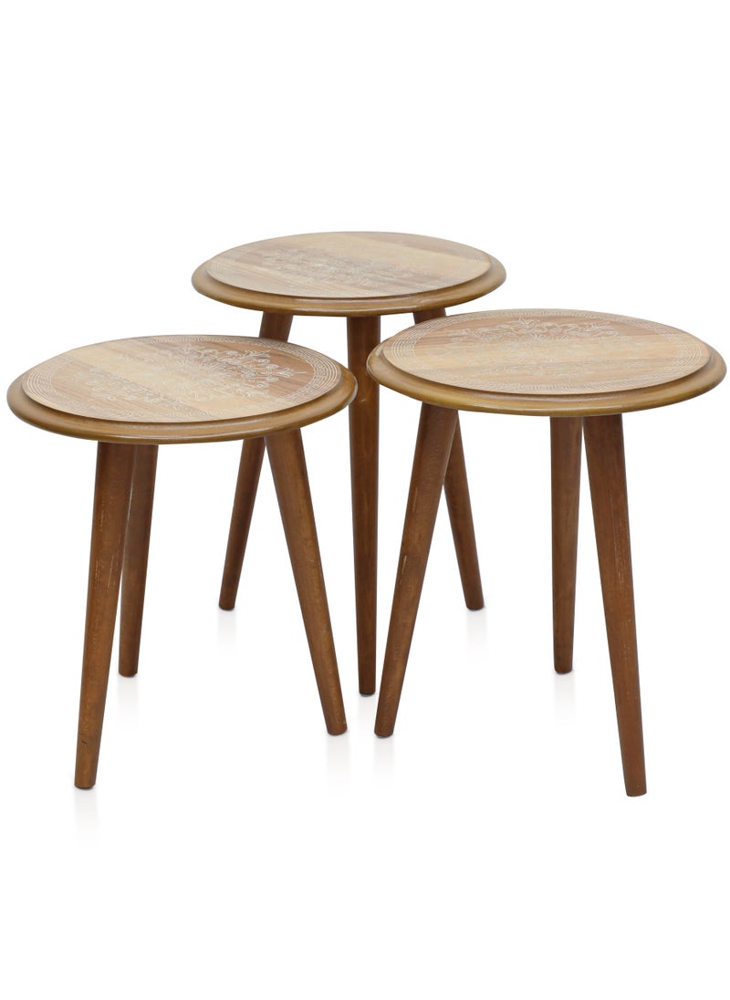 Multi Home Furniture - : Modern 3-Piece Nesting Table Set – Space-Saving & Elegant Design  MH-NT-113-Brown - Image 1
