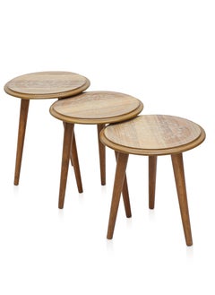 Multi Home Furniture : Modern 3-Piece Nesting Table Set – Space-Saving & Elegant Design  MH-NT-113-Brown  - Image 3