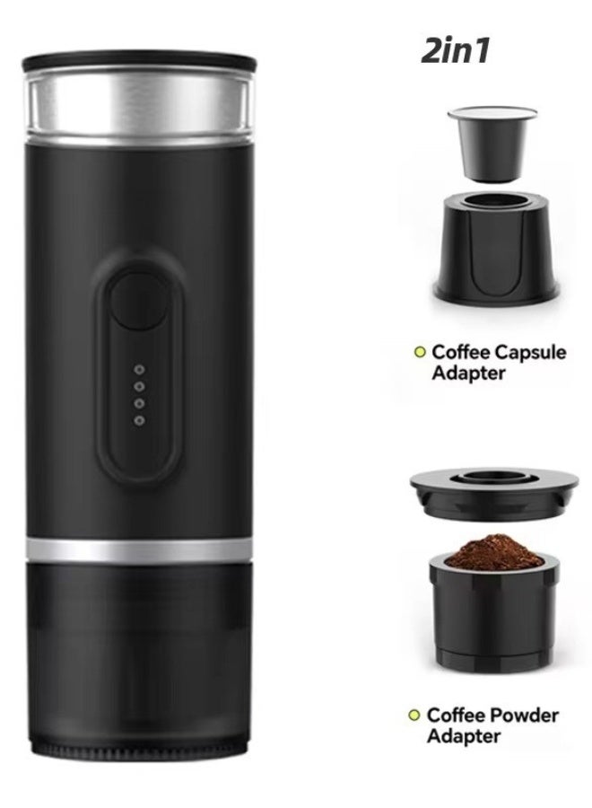 Happy Home 2 IN 1 Portable Espresso Maker, Self-Heating, Compatible with Capsules and Coffee Powder, 15 Bar Pump, Ideal for Outdoors, Travel, Office and Home Use - Silver/Black  - Image 1