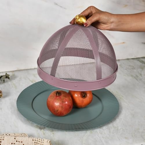 Elan Pomegranate Cake Cover, Food Covers Steel Mesh Net Kitchen Umbrella Practical Home Using Anti Fly Mosquito Food Cover (10 Inch-Mauve) - Image 1