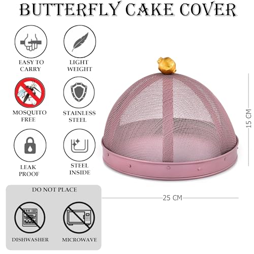 Elan Pomegranate Cake Cover, Food Covers Steel Mesh Net Kitchen Umbrella Practical Home Using Anti Fly Mosquito Food Cover (10 Inch-Mauve) - Image 2