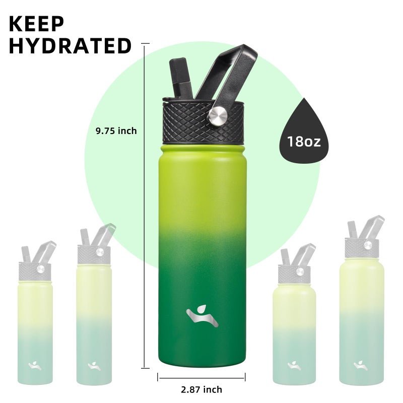 Konokyo 18 oz Insulated Water Bottle Stainless Steel Sport Bottles with 3 Lids,Bamboo Grove - Image 5