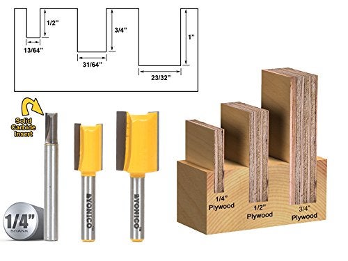 YONICO Router Bits Set Dado Straight Bit Undersize Plywood 3 Bit 14Inch Shank 14323q - Image 3